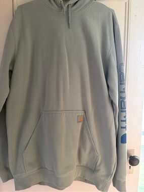 Carhartt Light Sage Green Pullover Hoodie with Sleeve Logo